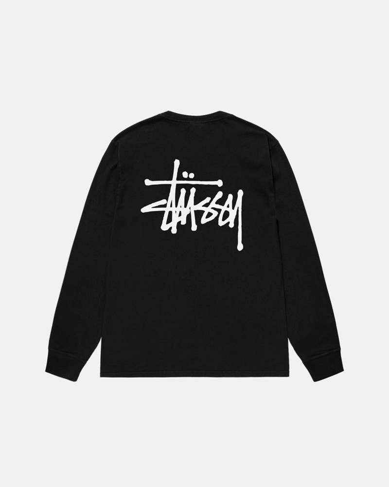 Tops Stussy BASIC LS PIGMENT DYED Pretas | 71934-QRFD