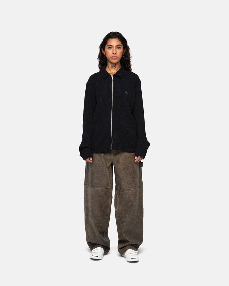 Tops Stussy BIG THERMAL ZIP Pretas | 95483-LHMS