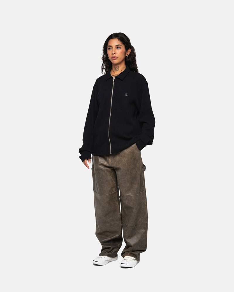 Tops Stussy BIG THERMAL ZIP Pretas | 95483-LHMS