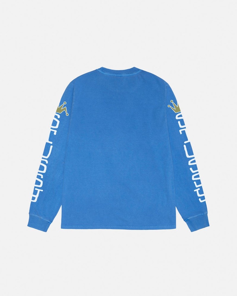 Tops Stussy JUMBO LS PIGMENT DYED Azuis | 47318-SMYH