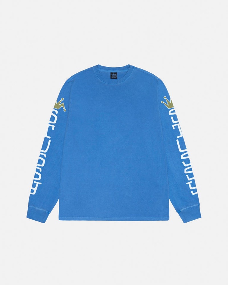 Tops Stussy JUMBO LS PIGMENT DYED Azuis | 47318-SMYH