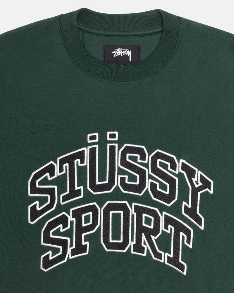 Tops Stussy SPORT RELAXED OVERSIZED CREW Verdes Escuro | 86193-JSNH