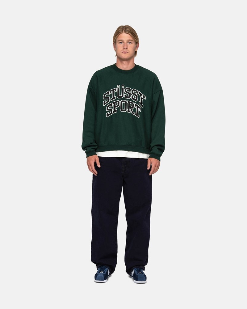 Tops Stussy SPORT RELAXED OVERSIZED CREW Verdes Escuro | 86193-JSNH