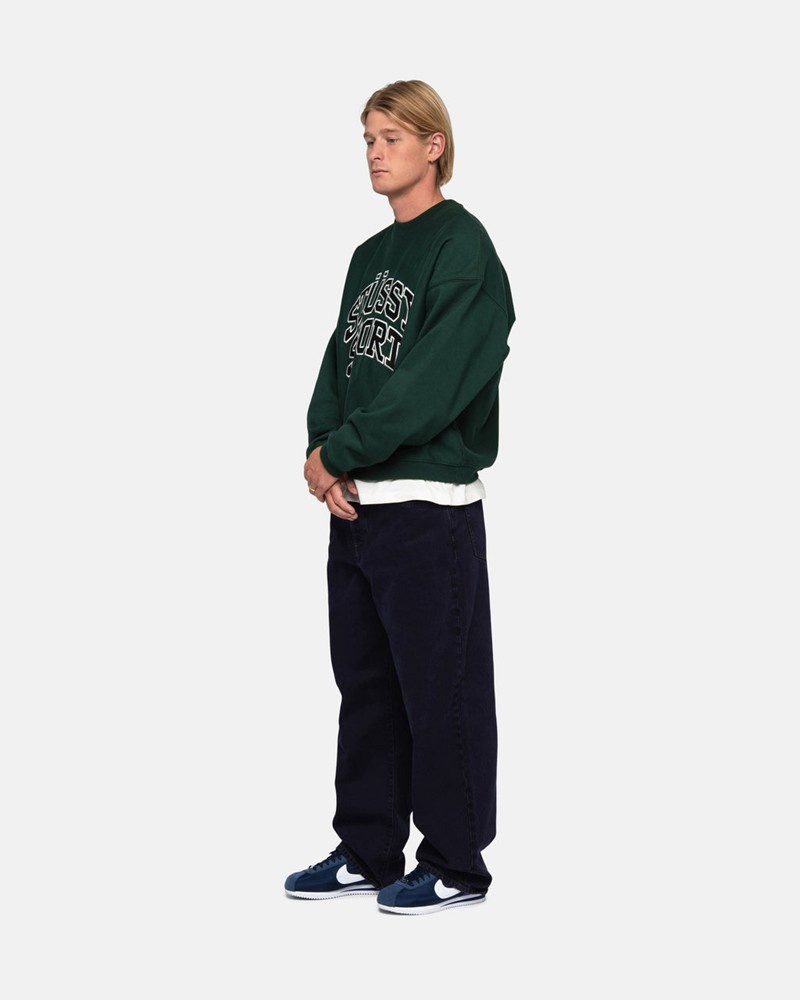 Tops Stussy SPORT RELAXED OVERSIZED CREW Verdes Escuro | 86193-JSNH