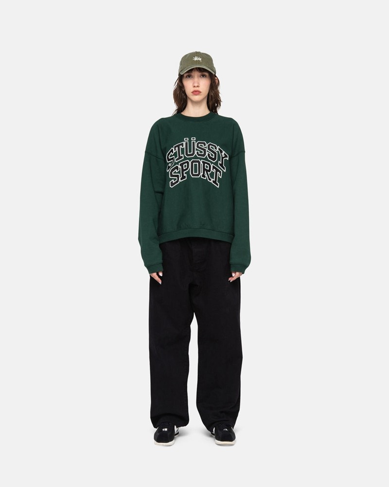 Tops Stussy SPORT RELAXED OVERSIZED CREW Verdes Escuro | 86193-JSNH