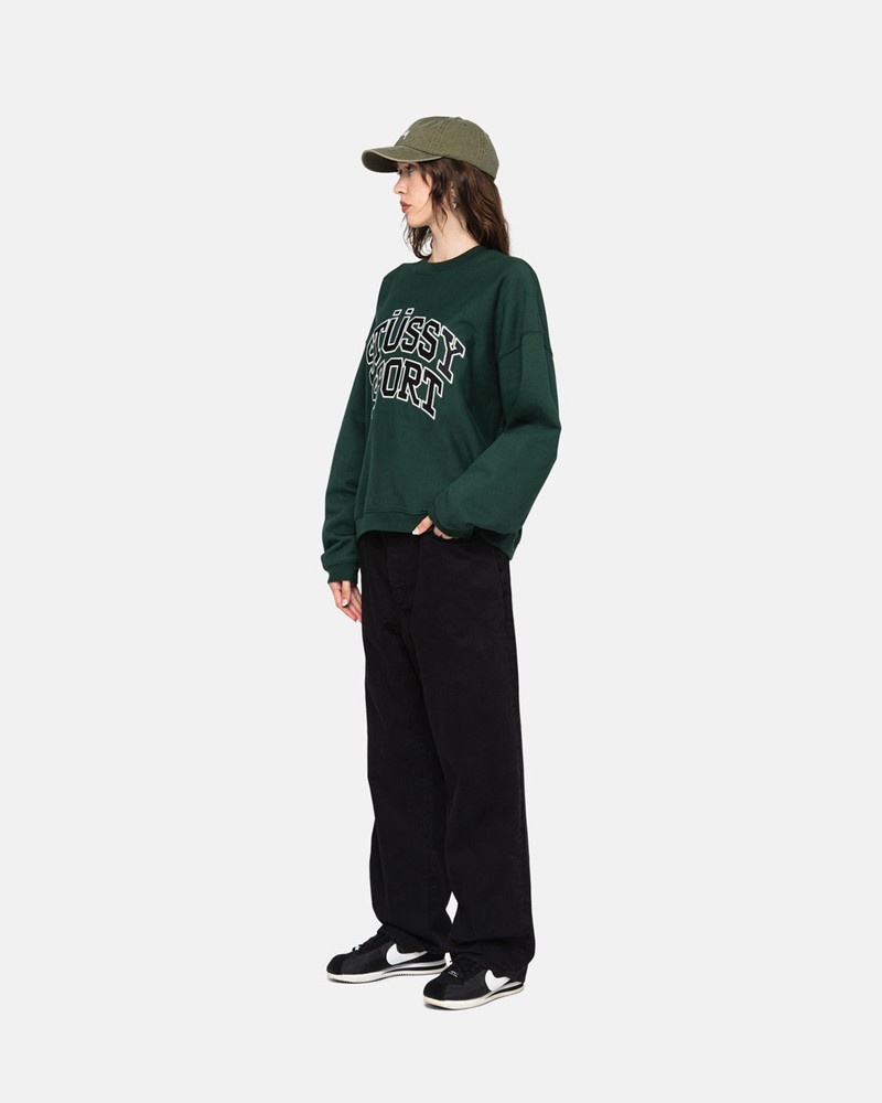 Tops Stussy SPORT RELAXED OVERSIZED CREW Verdes Escuro | 86193-JSNH