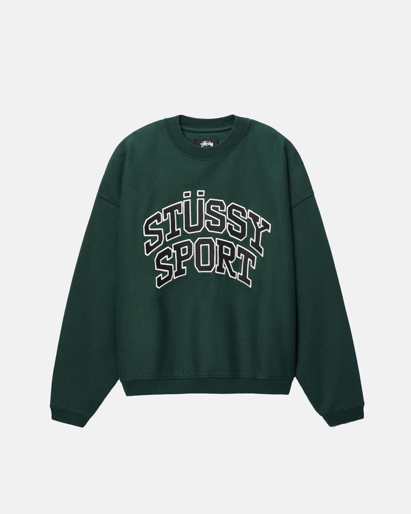 Tops Stussy SPORT RELAXED OVERSIZED CREW Verdes Escuro | 86193-JSNH